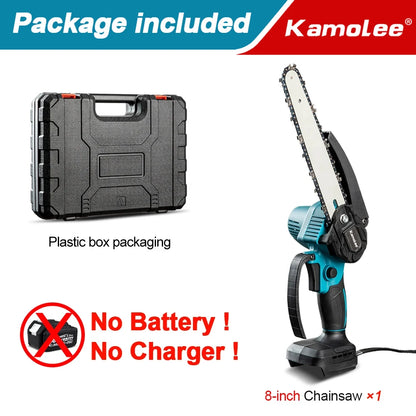 Kamolee serra elétrica sem escova, 8 espaços, mini motosserra, cortador de madeira, ferramenta elétrica de poda de jardim para makita, bateria de 18v
