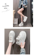 8cm Leather Flats Casual Dad Shoes Chunky Sneakers 2025 Women Platform Sports Shoes Ladies Skateboard Hidden Heels Shoes Tennis