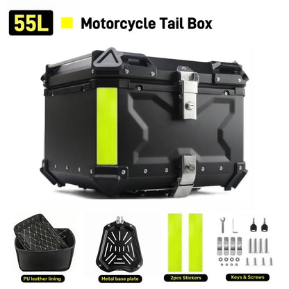 65/55/45L Aluminum Silvery Motorcycle Top Box Waterproof Rear Luggage Case Motorbike Trunk Tail Helmet Box Quick Release Toolbox