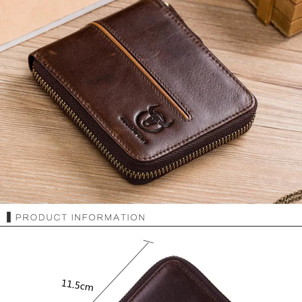 Bullcaptain Genuine Leather Men Short Wallet Casual Men's Coin Purse Vintage Male Zipper Card Holder Luxury Money Bags JYB022