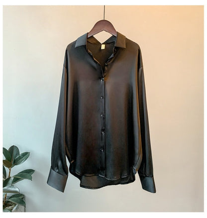 Office Lady Long Sleeve blouse Women Autumn 2023 Overshirt Satin Femal Clothing Elegant Korean Style Luxury Designer Blouse