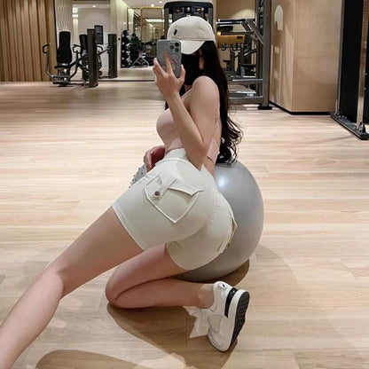 TRY TO BN Women Sport Shorts Pockets Gym Sexy High Waist Workout Push Up Booty Scrunch Biker Shorts Pants Fitness Cycling Tights