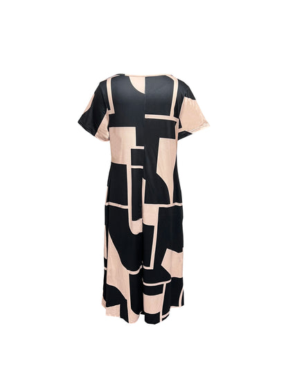 Vestido informal holgado de manga corta con flores, talla grande, de AliExpress, disponible en Europa y América (2024) 