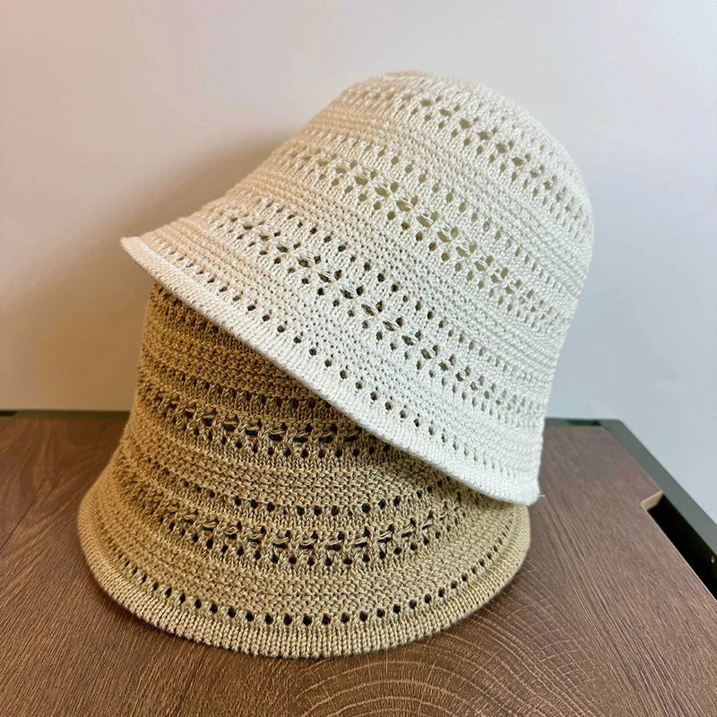 Summer Bucket Hat Fisherman Hat Women Hollow Out Sun Hat Outdoor Casual Versatile Panama Hats Crochet Foldable Caps Beach Cap
