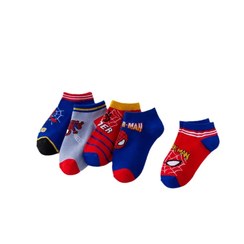 5 Pairs Spiderman Cotton Children's Socks Kids Boys Short Socks Cartoon Baby Spring Summer Socks 1-12 Y