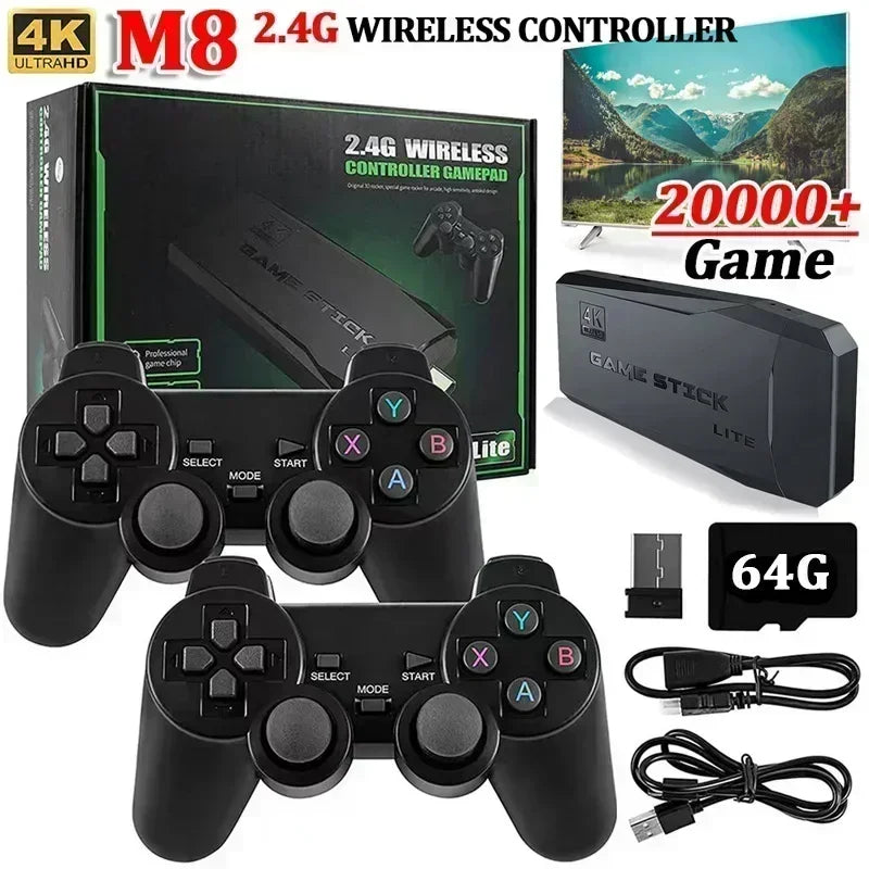 Consola de videojuegos M8, mando inalámbrico dual de 2,4 GHz, 4K, 10 000 juegos, 64 GB, retro, regalo de Navidad