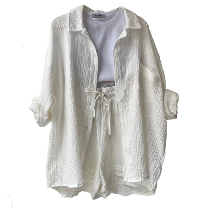 Solid Color Casual Loose Short Pants Sets For Women 2025 Elegant Summer Women's Two Pieces Suit Full Set Female Outfit Clothes