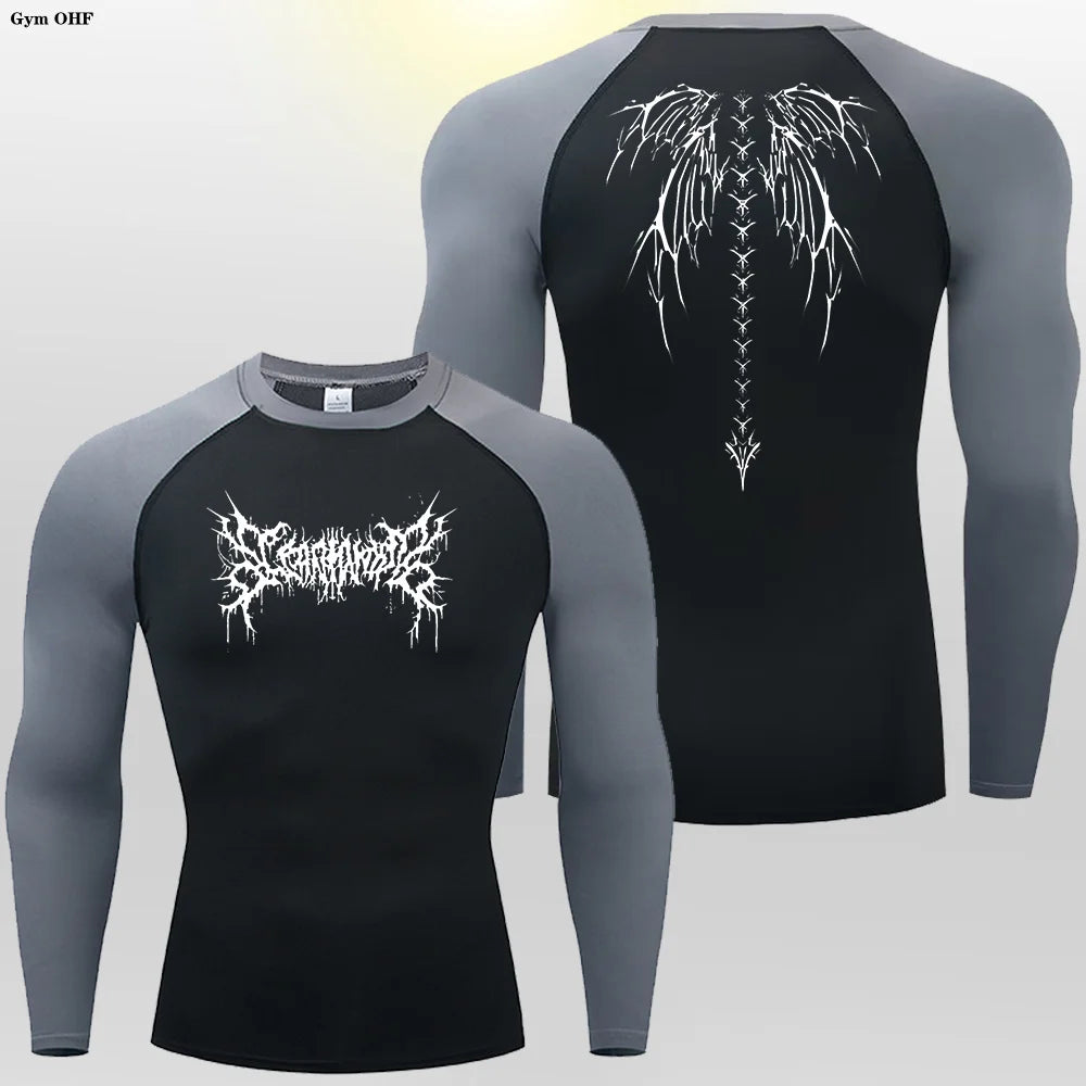 Y2k Anime Print Compression Shirt Men Running T-Shirt Quick Dry Fitness Sportswear Gym Sports Breathable Tops Rash Guard MMA