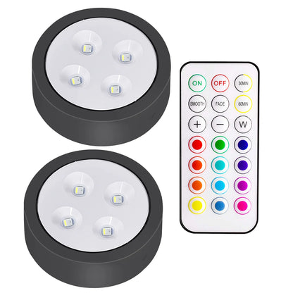 1-5 pces sem fio sob o armário luzes led para cozinha rgb mudança de cor puck luz da noite controle remoto lâmpada do armário bateria