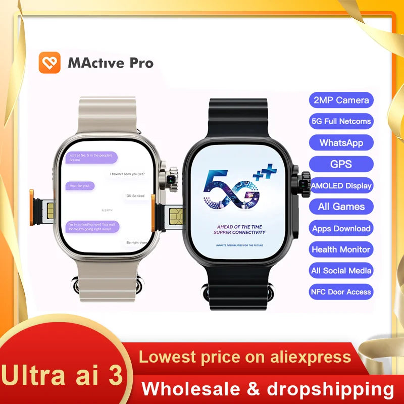 Microwear Ultra Ai 3 Android Smart Watch 4G 5G 2+16GB AMOLED App Download ChatGPT NFC 49mm GPS Wifi SIM Card Call Smartwatch