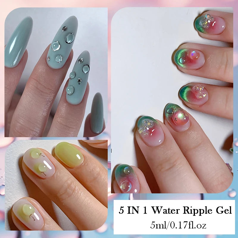 BORN PRETTY 5 IN 1 Clear Water Ripple Gel Polish 5ml No-wipe Top Coat Reinforcement Adhesive Nail-Shape Wave Gel Nail Polish