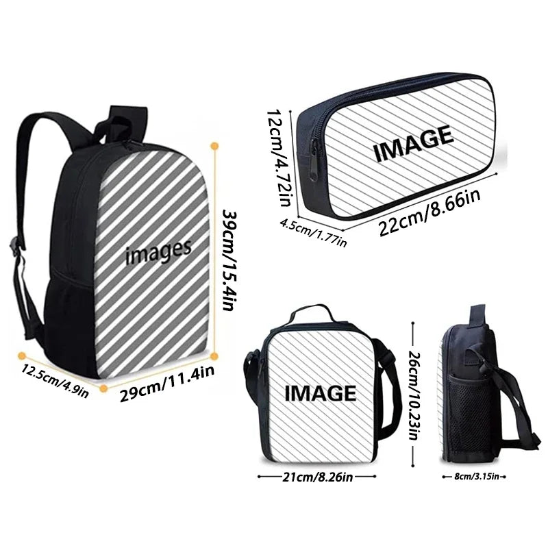 Cartoon Dolls 3 pcs set Child School Backpack with Lunch Bags Pencil Bags B-Barbies School Bags for Boys Girls Best Gift