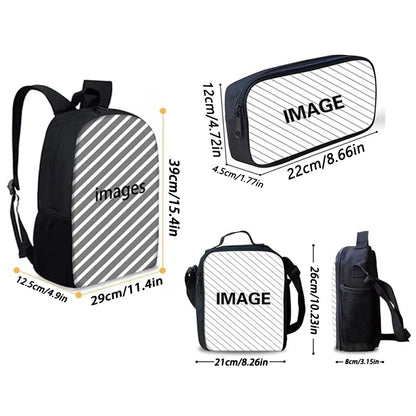 Cartoon Dolls 3 pcs set Child School Backpack with Lunch Bags Pencil Bags B-Barbies School Bags for Boys Girls Best Gift