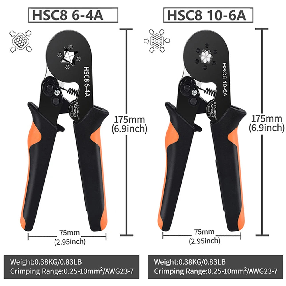 Hexagonal Self-Adjustable Ratchet Ferrule Crimping Tool Kit 23-7AWG 0.25-10mm² Crimper Kit with Ferrule Sleeves Wire Terminals