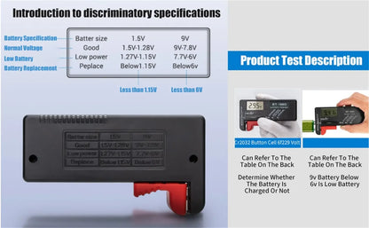 BT-168D Battery Tester Universal Digital LCD Tester AA AAA CD 9V 1.5V Button Cell Voltage Battery Voltage Tester