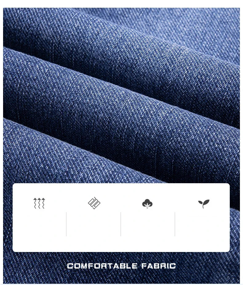 2025 Spring Autumn Men's Straight Jeans Denim Pants Classic Style Business Stretch Casual Trousers Large Size 40 42 44 46