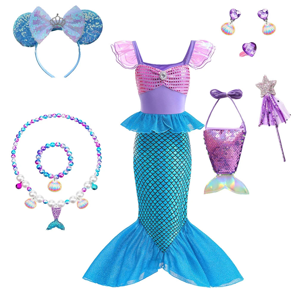 Children's Mermaid Cosplay Costume Girls' Role Play Costume Carnival Halloween Birthday Party Costume Summer Princess Dress