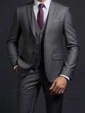 Men's Fashionable Gentleman Business British Style Solid Color Banquet Host Casual Wedding Suit (Blazer + Vest + Trousers)