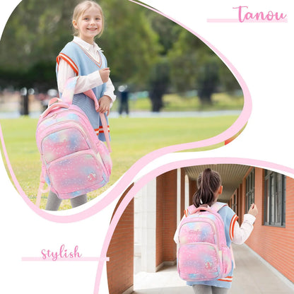 School Backpack Girls 3 Pieces with Lunch Bag Pencil Case 22 Litre Breathable School Bag Teenager Girls for 3-9 Grades Backpack