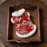 New Year Autumn Winter Double Layer Fleece Pet Clothes Chinese Style Jade Rabbit Design Warm Coat for Dogs Cats Festive Holiday