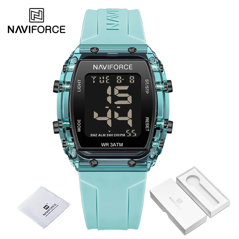 Relojes NAVIFORCE para mujer, con movimiento digital LCD, reloj de moda para mujer, resistente al agua hasta 50 m, correa de silicona, relojes de pulsera deportivos electrónicos.
