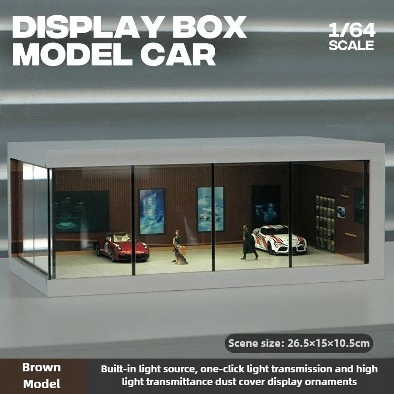 1/64 Simulated Alloy Car Model Showroom for Boy Miniature Acrylic Parking Lot Car Display Stand with Lights Kids Collection Toys