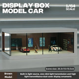 1/64 Simulated Alloy Car Model Showroom for Boy Miniature Acrylic Parking Lot Car Display Stand with Lights Kids Collection Toys