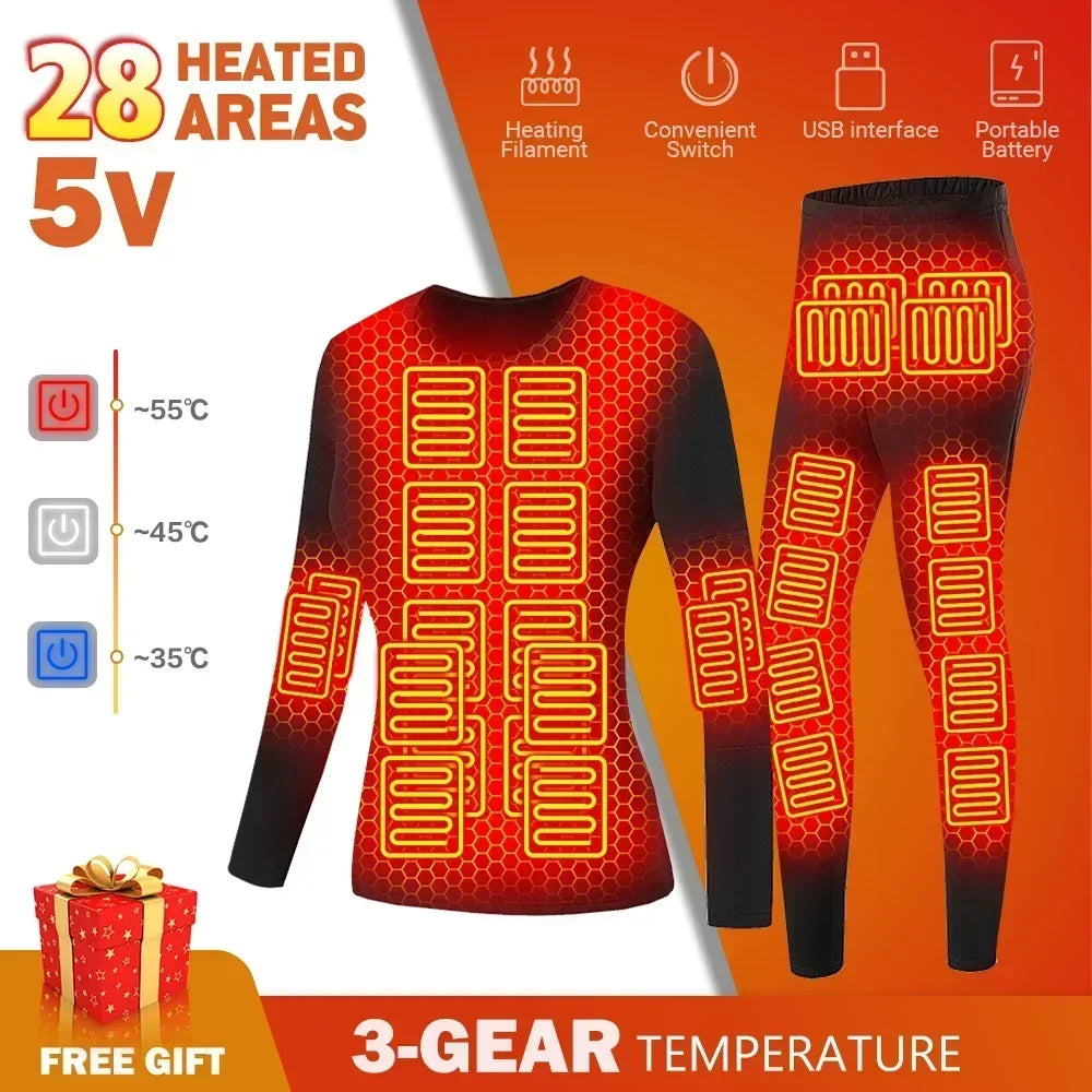 Winter Thermal Heated Jacket Men Vest Heated Underwear Men's Ski Suit USB Electric Heating Clothing Fleece Thermal Long Johns