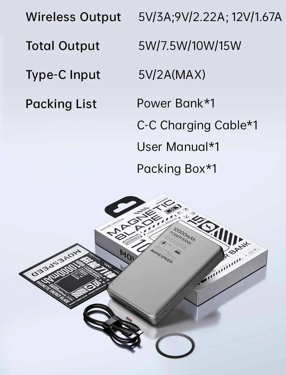 MOVESPEED S10 Magnetic Power Bank 10000mAh 15W Wireless Fast Charge PD20W Mini Portable PowerBank for iPhone Samsung Xiaomi