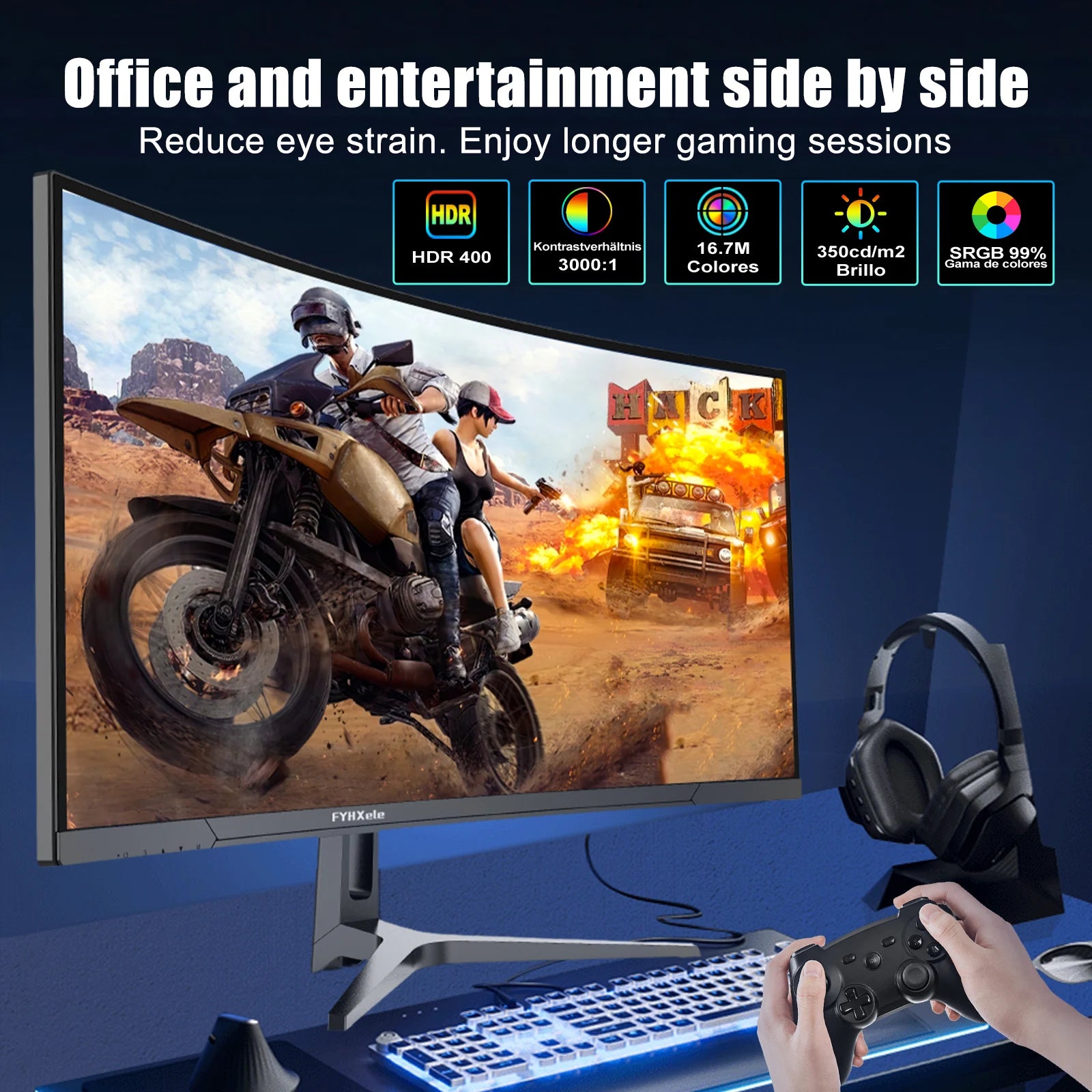 FYHXele 34 inch 99% sRGB Gaming Office Curved Screen 165Hz Refresh Rate 1ms High Reaction Speed Equipped With 3440*1440P Resolution HDMI or DP Interface 21::9 Proportional Screen