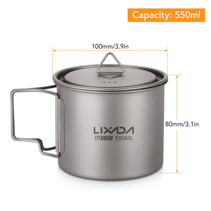 Taza de agua ultraligera de titanio Lixada con asa plegable, portátil para exteriores, camping, picnic, 300 ml/350 ml/550 ml/650 ml