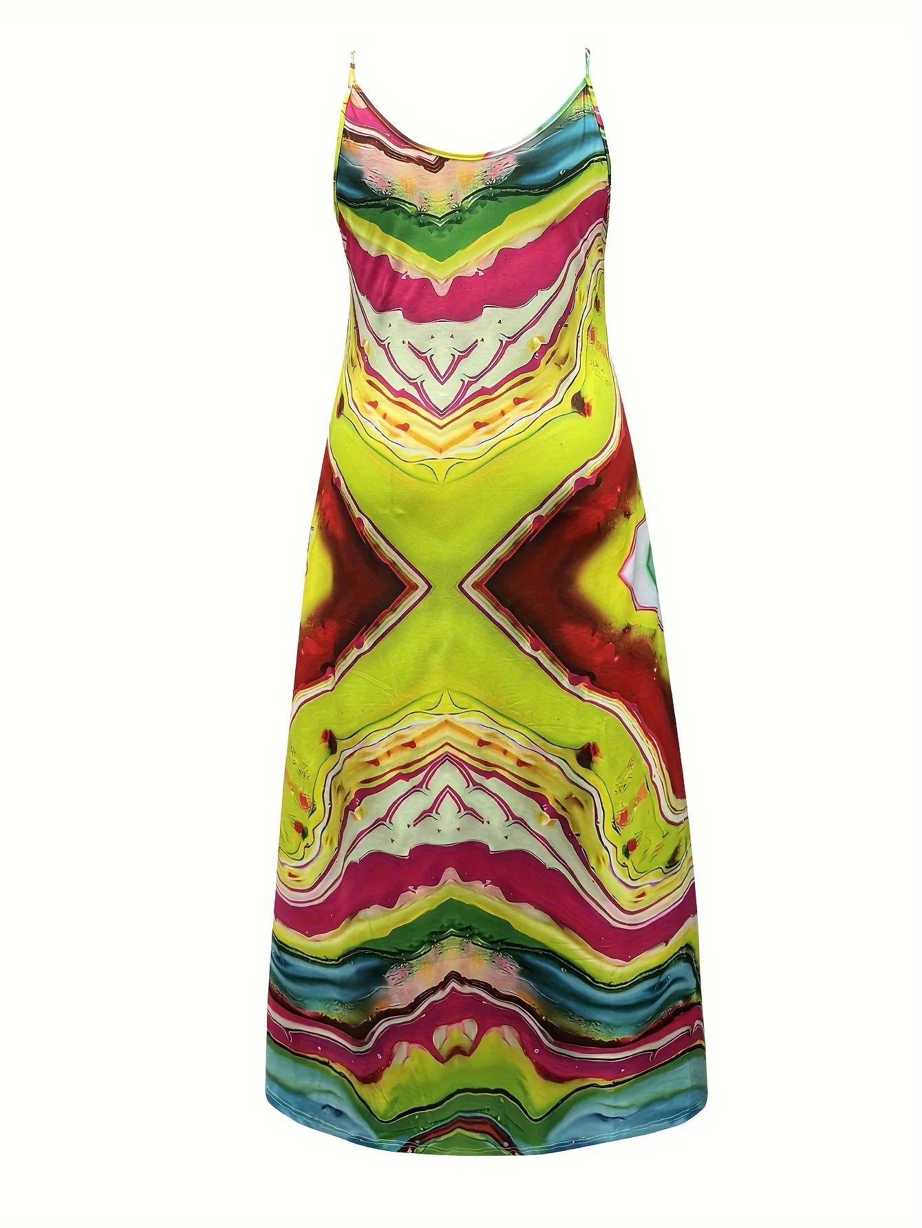 Vestido lencero de talla grande para mujer 2024, vestido largo de tejido de punto muy elástico, elegante, a la moda, para citas, con un bonito estampado geométrico.