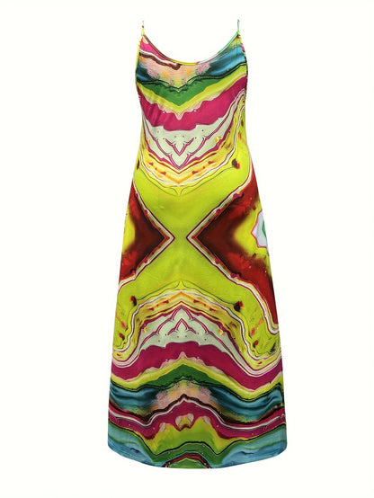 Vestido lencero de talla grande para mujer 2024, vestido largo de tejido de punto muy elástico, elegante, a la moda, para citas, con un bonito estampado geométrico.