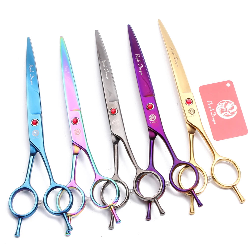 Tijeras de peluquería canina Purple Dragon de 6,5" y 7" de acero inoxidable, curvadas hacia arriba, profesionales para mascotas, tijeras de entresacar, Z3002