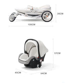 Baby Stroller 3in1,Luxury Baby Carriage with Car Seat,Eggshell Newborn Stroller Leather High Landscape PU leather