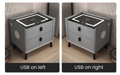 Mesita de noche inteligente de estilo nórdico con 2 cajones, mesitas de noche de cuero de 50 cm con carga inalámbrica, mueble auxiliar para el hogar con USB