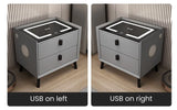 Nordic Style Smart Bedside Table with 2 Drawers 50cm Leather Nightstands with Wireless Charging Home Side Cabinet with USB