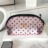 Heart-Shaped Nylon Mesh Cosmetic Bag Portable Toiletry Organizer for Women Makeup Storage