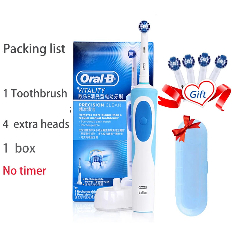 Cepillo de dientes eléctrico Oral B para adultos, recargable, con rotación, blanqueamiento 3D y cabezales de regalo.