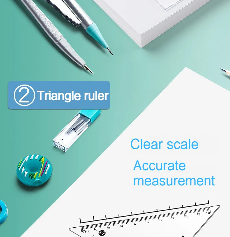 7-In-1 Multifunctional Compass Ruler Set Integrated High Aesthetic Drawing Office Tools for Primary Secondary School Stationery