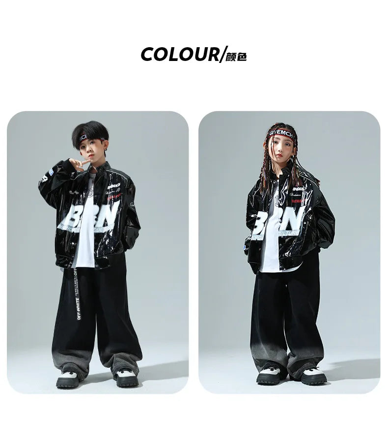Boys Hip Hop Pullover Street Dance Cargo Pants Girls High Collar Sweatshirt Outfits Kids Jazz Sport Clothes Set Child Streetwear