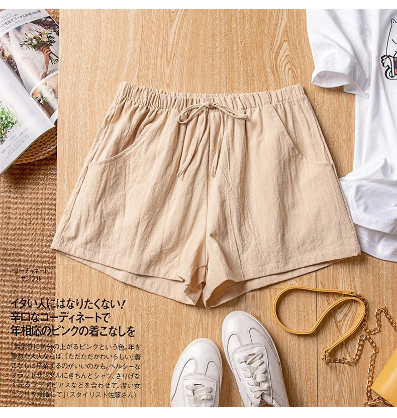 Casual Linen Shorts Women Gym Workout Shorts Cotton Short Pants High Waisted Black Ladies Short Femme Women Shorts Sport Femme