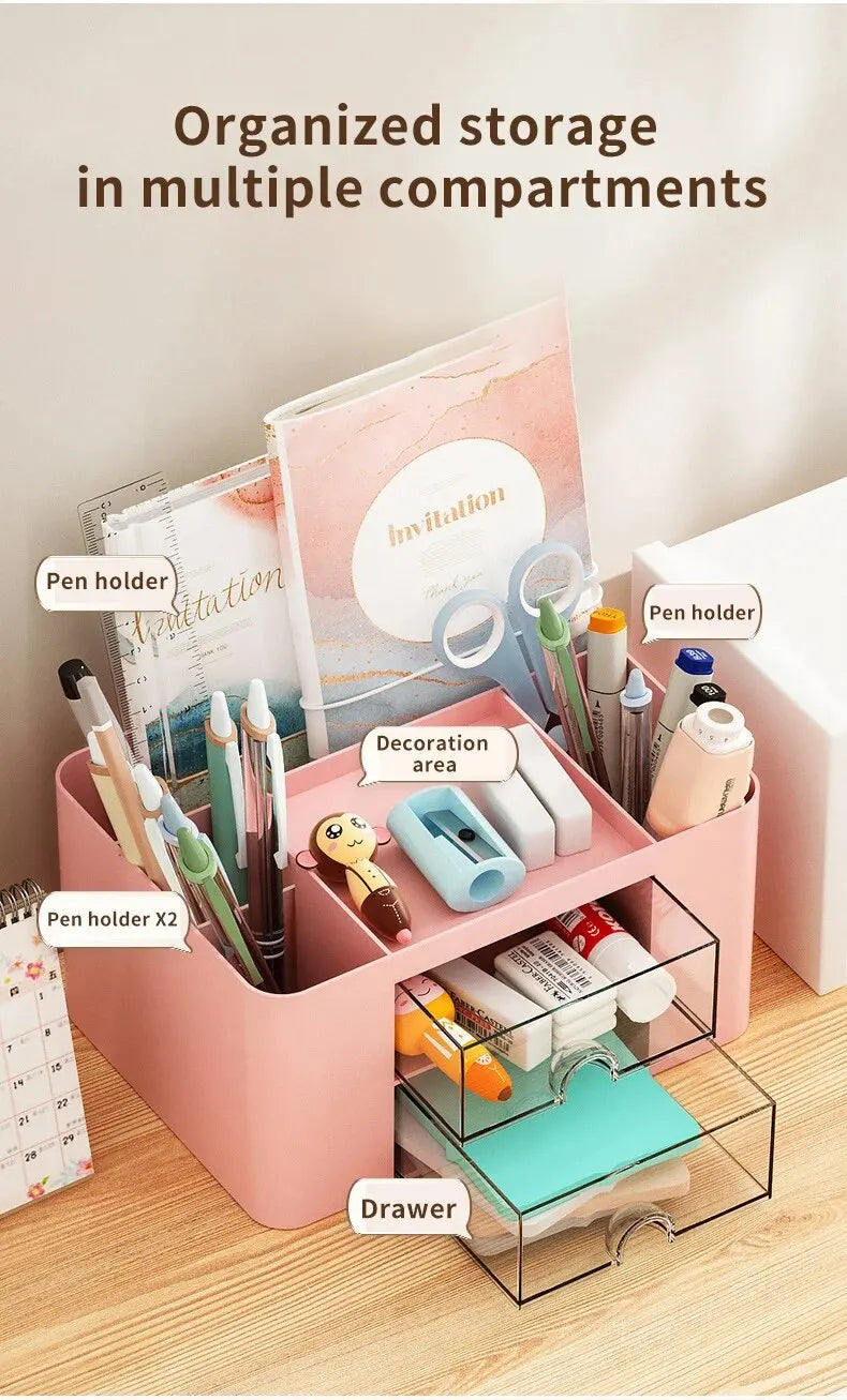 1PC Pen Organizer With 2 Drawer Multi-Functional Pencil Holder For Desk Holder Storage Box For Desk Office Supplies Vanity Table