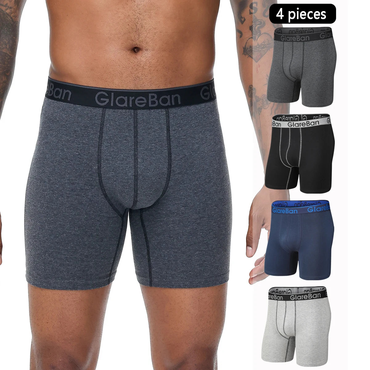 4pcs Set Mid-Long Boxer Shorts Men's Underwear Cotton Breathable Male Underpants for Men Homme Boxershorts Slips Soft Panties