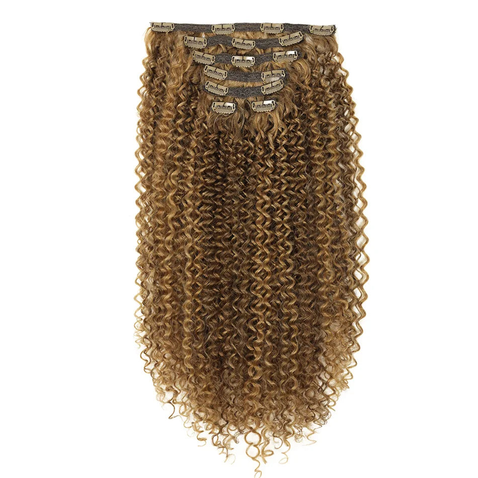 Kit extensões de cabelo cacheado Jerry Curly 65cm clip in 7 peças sintéticas para cabeça completa