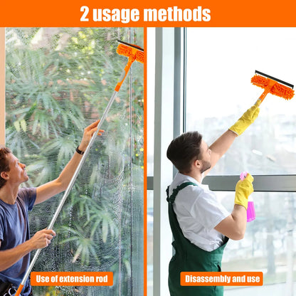 2 in 1 Squeegee Window Cleaner Window Mop 72inch Extension Long Handle Magic Broom for Home Shower Glass Door Cleaning Tools Set