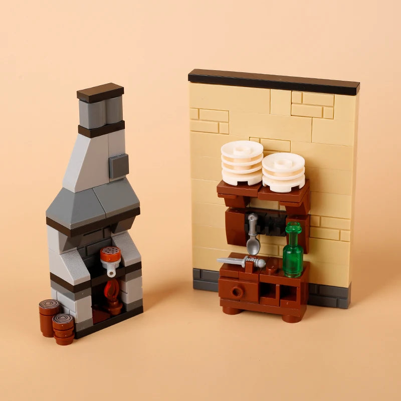 MOC Notice Board Building Blocks Bee Farm Fountain Bonfire Stove Medieval Town Street View Water Wall Bridge Road Sign Brick Toy
