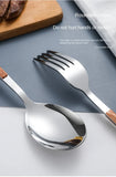 Juego de cubiertos con mango de madera de imitación de acero inoxidable, abrazadera para vajilla occidental, cuchillo, tenedor, cuchara de té, 30 Uds.