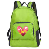 Outdoor Travel Lightweight Portable Foldable Backpack Love Print Folding Green Bag Ultralight Pack for Women Men Hiking Daypack