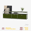 Modern Modular Low TV Cabinet｜3-Tier Sideboard with Drop Doors｜Steel Frame Storage Bench Unit | Minimalist Low Media Console